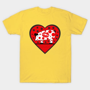 Lipstick Kiss Polka Dot Pig Valentine T-Shirt